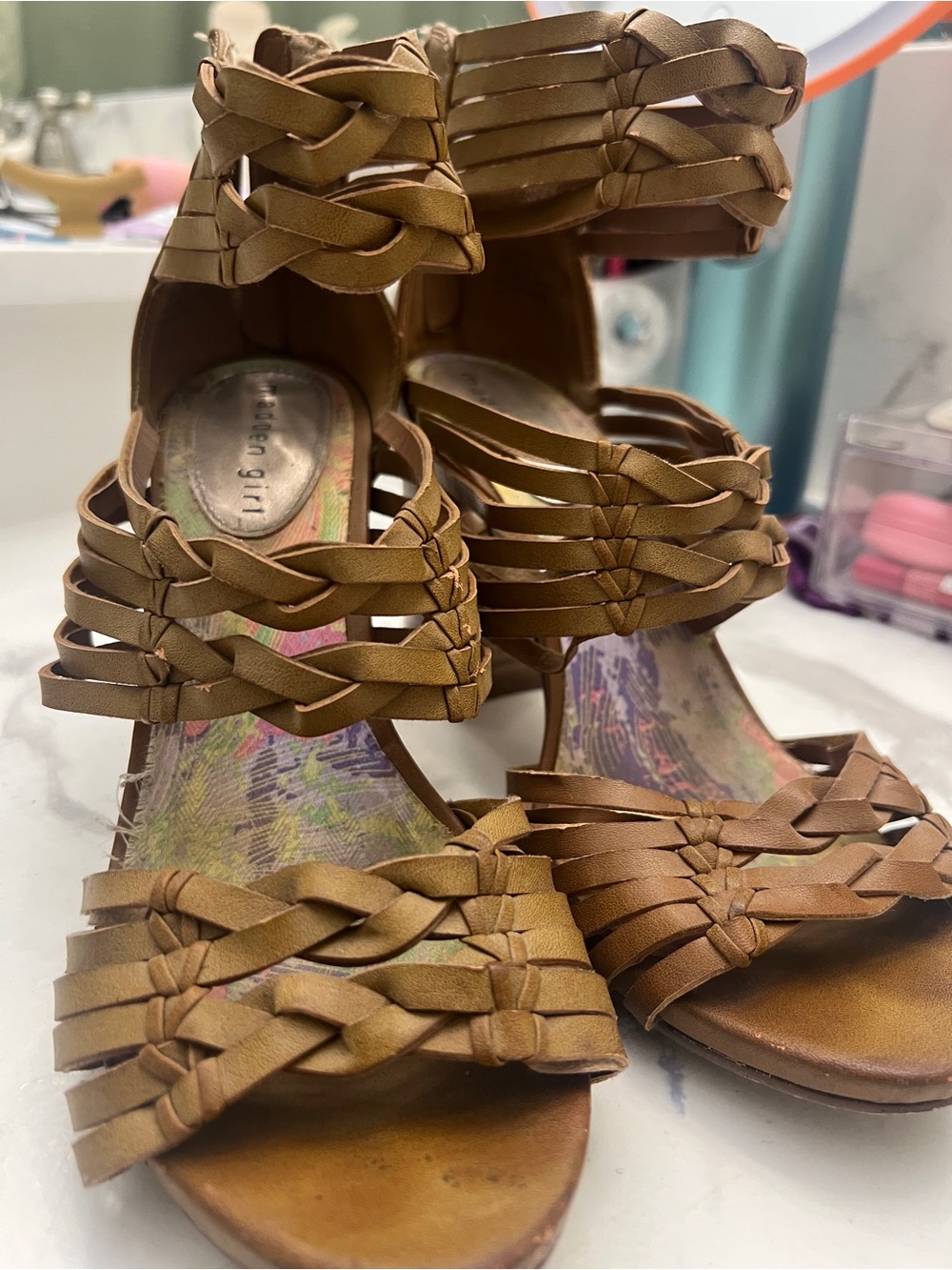 Madden Girl Braided Strappy Heeled Sandals - Brown